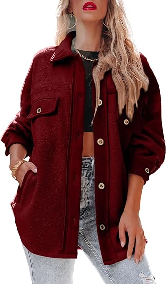 Photo 1 of (SEE NOTES) Womens Disposition Fleece Shacket Shaggy Cardigans Long Bubble Sleeves Collared Coats Tops Casual Button Down Shirt Jacket, Black, Size S 