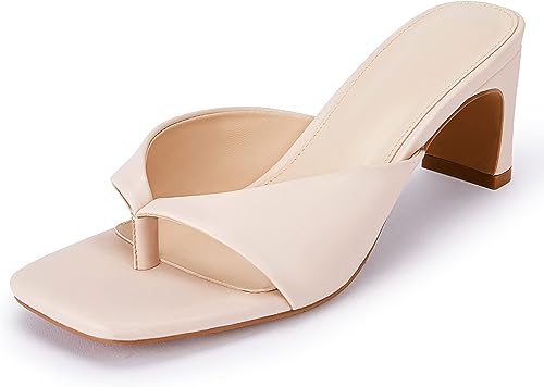 Photo 1 of Coutgo Womens Square Open Toe Flip Flops Heeled Sandals Slip On Slides Backless Mules Summer Slippers Dress Shoes, Size 11, Peach 