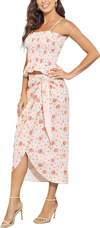 Photo 1 of 2XL IN Chenthy Womens 2 piece Outfits Casual Sleeveless Crop Tops with High Waist Maxi Skirt Set for Summer Vacation 