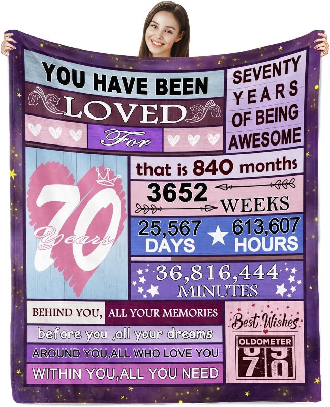 Photo 1 of 70th Birthday Gifts for Women Blanket, 70-Year-Old Women Gift for Birthday, Gifts for 70 Years Old Woman Female Sister Mom Wife Grandma, 70th Birthday Decorations for Women Throw Blanket 50"x60" 