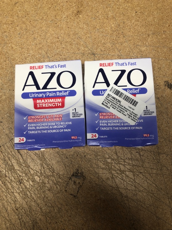 Photo 2 of 2 PACK OF AZO Urinary Pain Relief Maximum Strength Phenazopyridine Hydrochloride Fast relief of UTI Pain BB 8/24