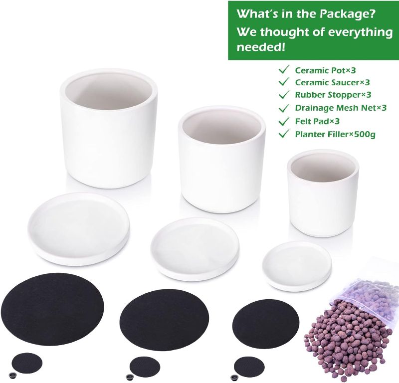 Photo 1 of *STOCK PHOTO JUST FOR REFERENCE** Kazeila Plant Pots Set Ceramic Planter for Indoor Outdoor Plants Flowers 6 Inch 8 Inch and 10 Inch Matte BLACK Cylinder Flower Pot with Saucer and Drainage Hole,Glazed Finish Interior and Exterior