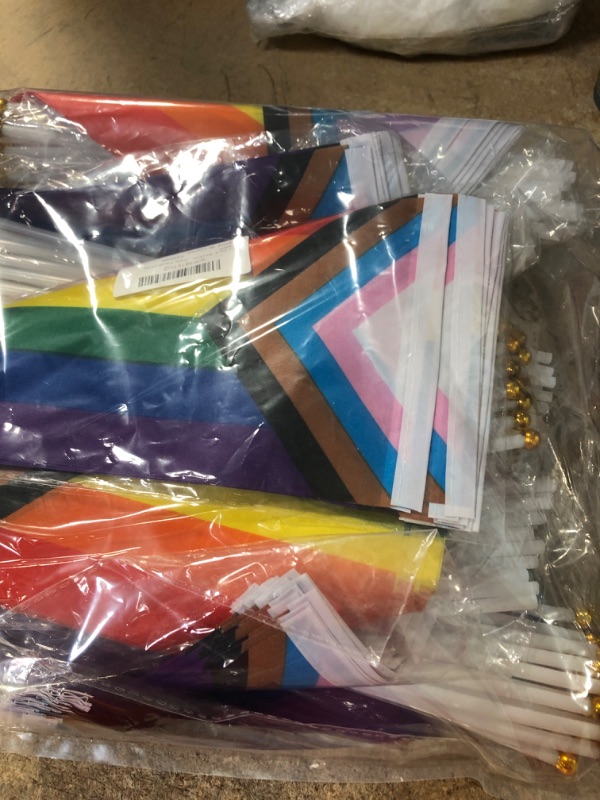 Photo 2 of 6 Pack of 20 Small Progress Pride Flag Stick 5'' x 8'' - Handheld Progress Pride Flags 21 x 14 cm, Mini LGBTQ Rainbow Gay Flag for Outdoor LGBT Parades, Rainbow Party Decorations