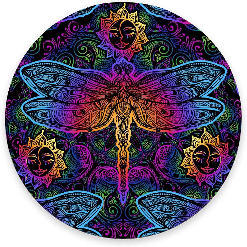 Photo 1 of Round Mouse Pad, Dragonfly Blessed Mouse Pad, Colorful Gaming Mouse Mat Waterproof Circular Small Mouse Pad Non-Slip Rubber Base MousePads for Office Home Laptop Travel, 7.9"x0.12" Inch