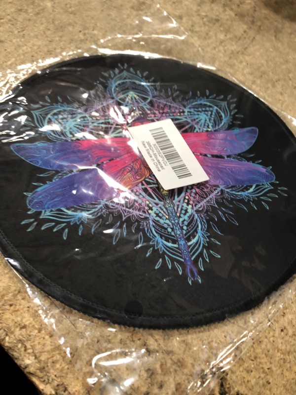 Photo 2 of Round Mouse Pad, Dragonfly Blessed Mouse Pad, Colorful Gaming Mouse Mat Waterproof Circular Small Mouse Pad Non-Slip Rubber Base MousePads for Office Home Laptop Travel, 7.9"x0.12" Inch