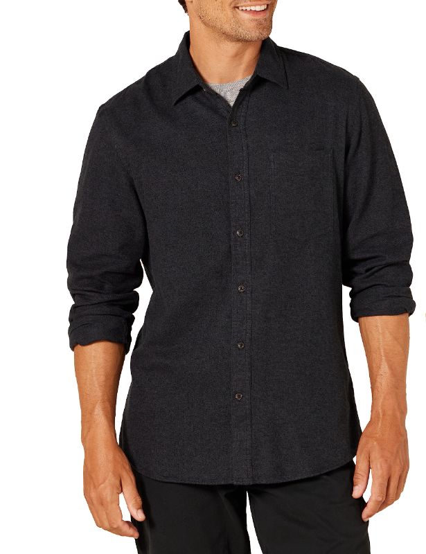 Photo 1 of Large Black Amazon Essentials Men's Slim-Fit Long-Sleeve Flannel Shirt 