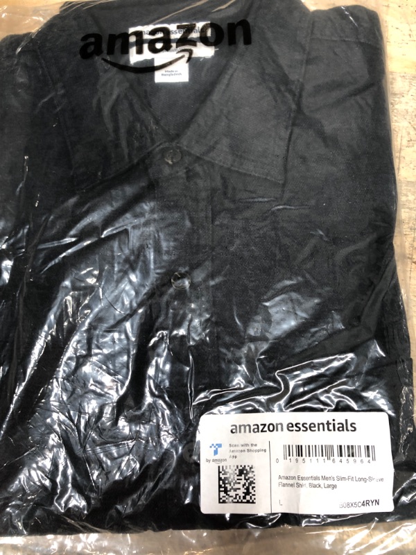 Photo 1 of Large Black Amazon Essentials Men's Slim-Fit Long-Sleeve Flannel Shirt 