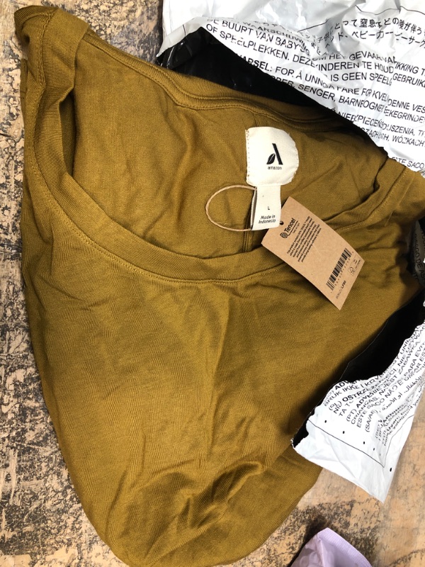 Photo 2 of Amazon Aware Women's Modal Elbow Length Puff Sleeve T-Shirt Dress (Available in Plus Size) Large Khaki Brown