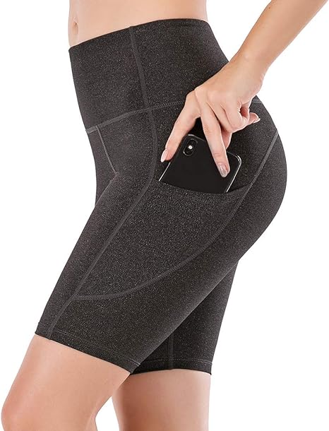 Photo 1 of Lianshp High Waist Yoga Shorts for Women Tummy Control Athletic Workout Running Shorts with Pockets 8"
