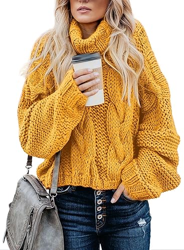 Photo 1 of Asvivid Chunky Turtleneck Sweaters for Women Long Sleeve Knit Pullover Sweater Jumper Tops
