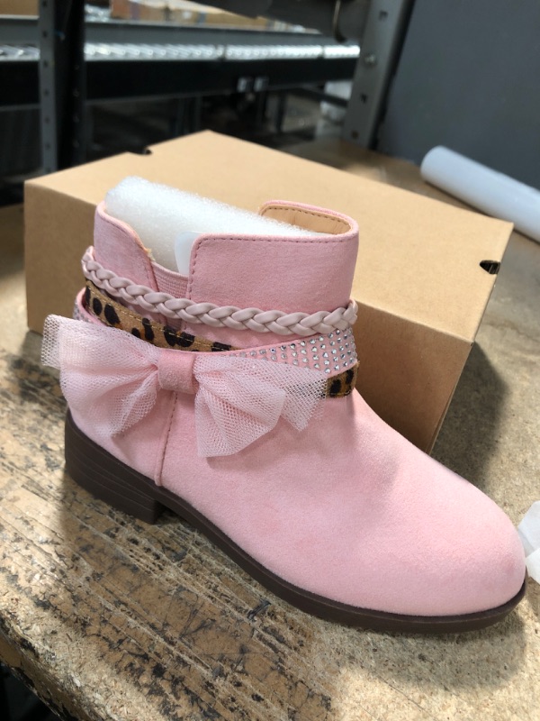 Photo 2 of Ermonn Girls Ankle Boots Chelsea Non-Slip Faux Suede Bowknot Outdoor Side Zipper Cute Booties for Toddler/Little Kid/Big Kid 9 Toddler Pink