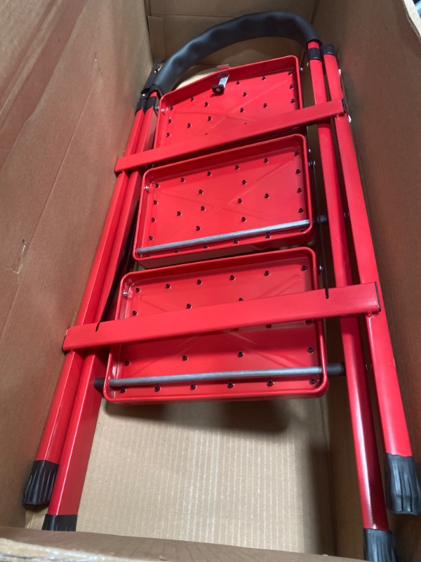 Photo 2 of 3 Step Ladder,3 Step Ladder Folding Step Stool-Step Ladder 3 Step Folding with Anti-Slip Wide Pedal&Convenient Handgrip-600lbs Sturdy Steel Ladder Portable for Home,Kitchen,Office Red-02