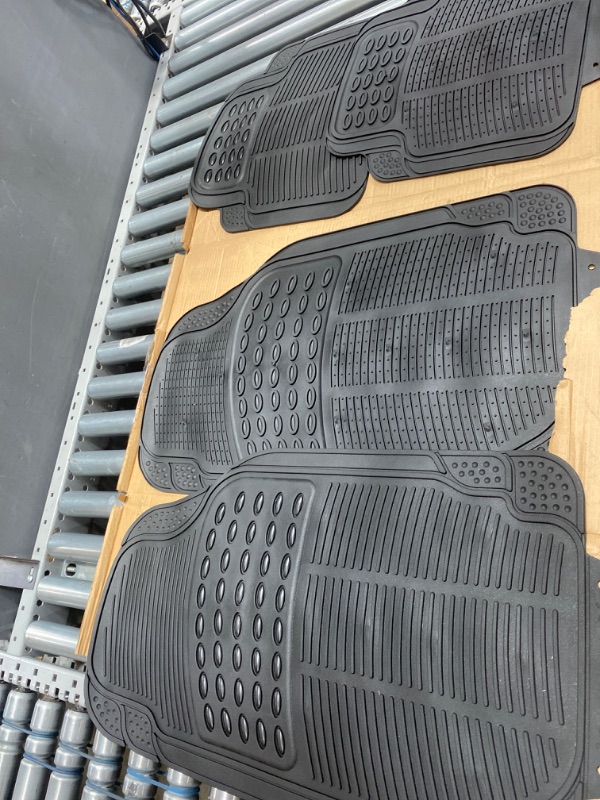 Photo 2 of BDK All Weather Rubber Floor Mats for Car SUV & Truck - 4 Pieces Set (Front & Rear), Trimmable, Heavy Duty Protection Black