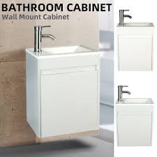 Photo 1 of 16"Bathroom Vanity Wall Mount Cabinet Resin Sink Faucet Vessel Drain Combo Set
