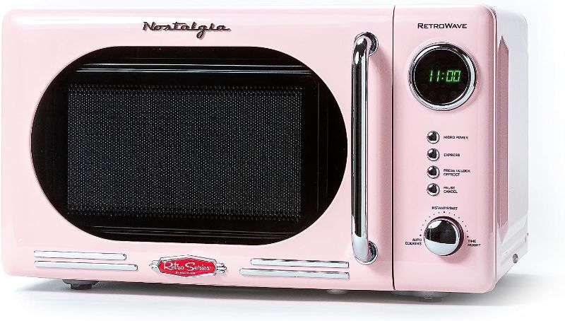 Photo 1 of Nostalgia Retro Compact Countertop Microwave Oven, 0.7 Cu. Ft. 700-Watts with LED Digital Display, Child Lock, Easy Clean Interior, Pink
