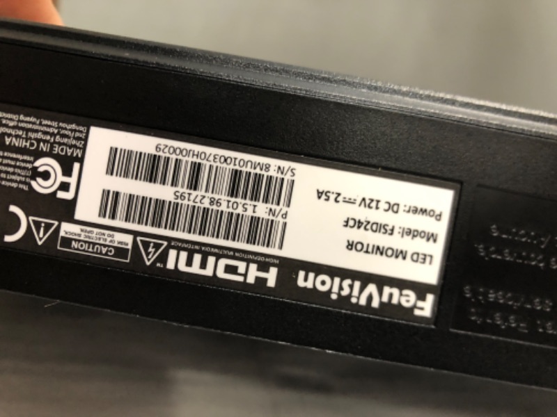 Photo 3 of UNABLE TO TEST WRONG POWER CORD*
FeuVision 24 inch Monitor - 1920x1080p Full HD, Gaming & Office Computer Monitor, 75Hz Refresh Rate, VA Panel, 99% sRGB, 4ms Response Time, 178° View Angle, HDMI & VGA, Built-in Speakers 24-inch