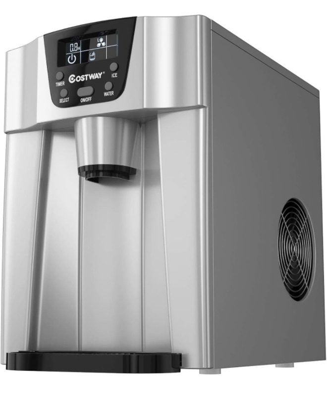 Photo 1 of (PARTS ONLY)**SIMILAR TO STOCK PHOTO** COSTWAY 2 in 1 Countertop Ice Maker with Built-in Water Dispenser, Produces 36 lbs Ice in 24 Hours, Ready in 6 Mins, with LCD Control Panel, Portable Ice Cube Machine for Home, Bar, Party (Silver)