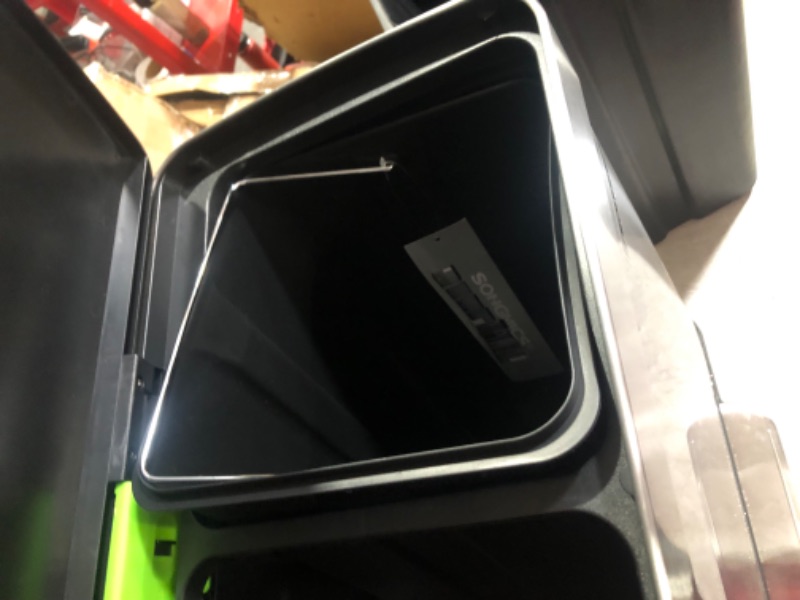 Photo 1 of ***DAMAGED - BIN JAMMED INSIDE TRASH CAN - LOGO RIPPED OFF TOP - SEE PICTURES***
SONGMICS Kitchen Trash Can, 16 Gallons (2 x 8 Gallons) Dual Compartment Garbage Can, 60L Pedal Recycling Bin, Stay-Open Lid and Soft Closure, Stainless Steel, 15 Trash Bags I