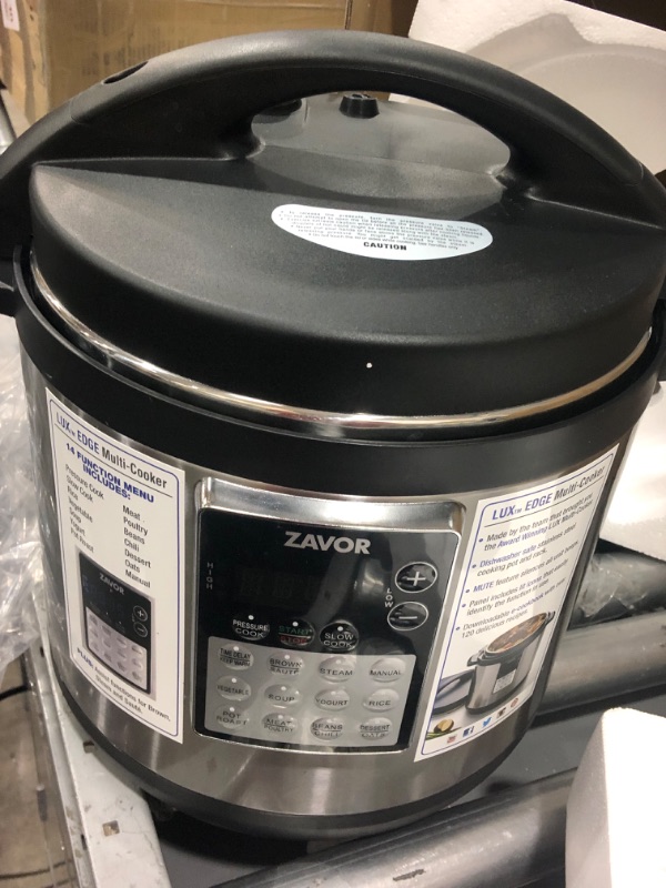 Photo 2 of **DOES NOT POWRE ON***
Zavor LUX Edge, 8 Quart Programmable Electric Multi-Cooker: Pressure Cooker, Slow Cooker, Rice Cooker, Yogurt Maker, Steamer and more - Stainless Steel (ZSELE03) 8 Quart Stainless Steel