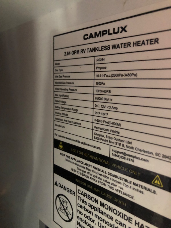 Photo 7 of *MINOR SCRATCHES*
Propane Tankless RV Water Heater, Camplux 2.64 GPM White