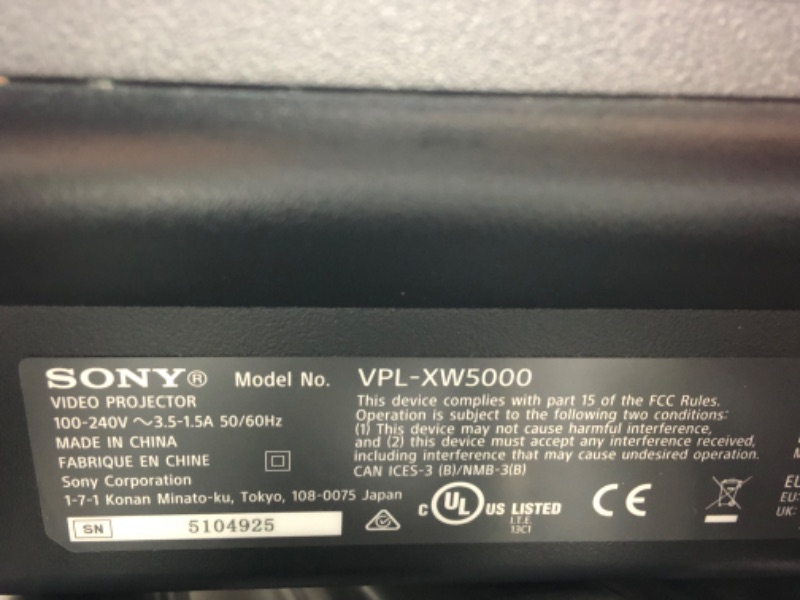 Photo 1 of Sony VPL-XW5000ES 4K HDR Laser Home Theater Projector with Native 4K SXRD Panel, Black