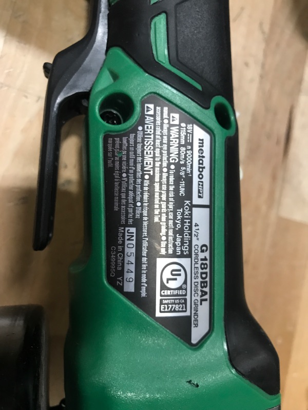 Photo 3 of 18V 4-1/2 Inch Brushless Angle Grinder (Tool Body Only) | Metabo HPT G18DBALQ4