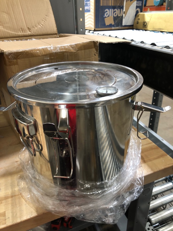 Photo 2 of Stockpots Large Stock Pot,304 Stainless Steel Sealed Bucket, Sealed jar with lid?Double-layer Thickened, 24-hour Heat Preservation (Color : Silver, Size : 30cm30cm(20L)) 30cm*30cm(20L) Silver