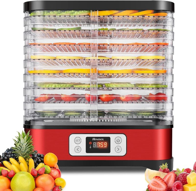 Photo 1 of 8-Tray Food Dehydrator Machine, Dehydrators for Food and Jerky with Temperature Control(95ºF-158ºF) Digital Timer and Temperature Control for Jerky/Meat/Beef/Fruit/Vegetable, 400 Watt, BPA Free Red(2023 Newest).
