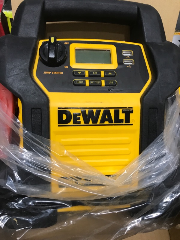 Photo 2 of *USED* DEWALT DXAEJ14 Digital Portable Power Station Jump Starter: 1400 Peak/700 Instant Amps, 120 PSI Digital Air Compressor, 3.1A USB Ports, Battery Clamps , Yellow