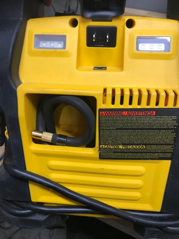 Photo 3 of *USED* DEWALT DXAEJ14 Digital Portable Power Station Jump Starter: 1400 Peak/700 Instant Amps, 120 PSI Digital Air Compressor, 3.1A USB Ports, Battery Clamps , Yellow