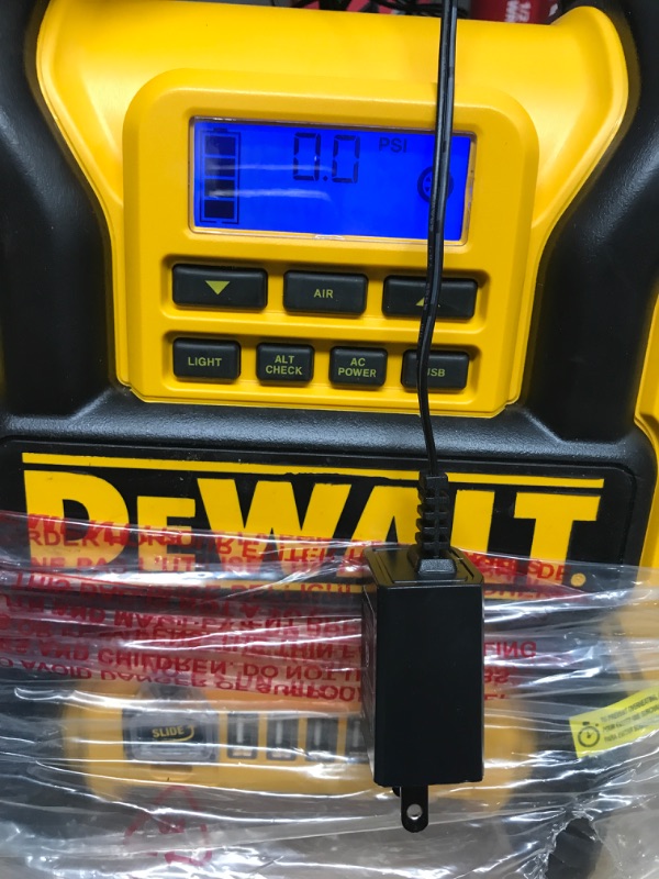 Photo 4 of DEWALT DXAEPS14 1600 Peak Battery Amp 12V Automotive Jump Starter/Power Station with 500 Watt AC Power Inverter, 120 PSI Digital Compressor, and USB Power , Yellow