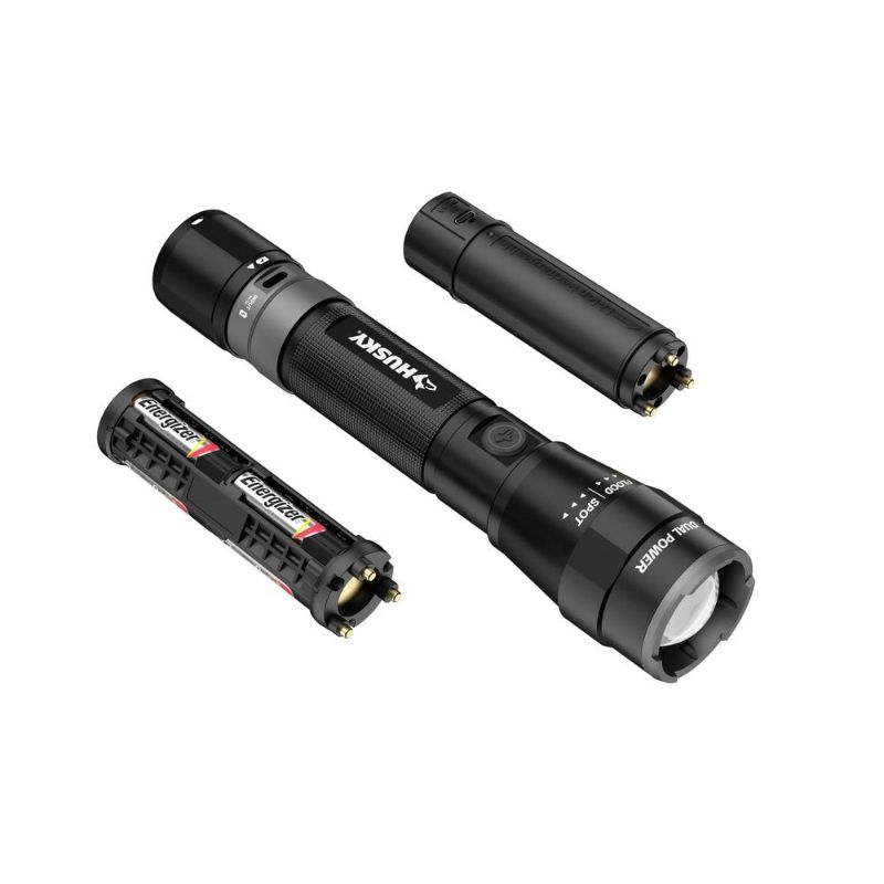 Photo 1 of [READ NOTES]
Husky 2500 Lumens Dual Power LED Rechargeable Focusing Flashlight with Rechargeable Battery and USB-C Cable Included, Black

