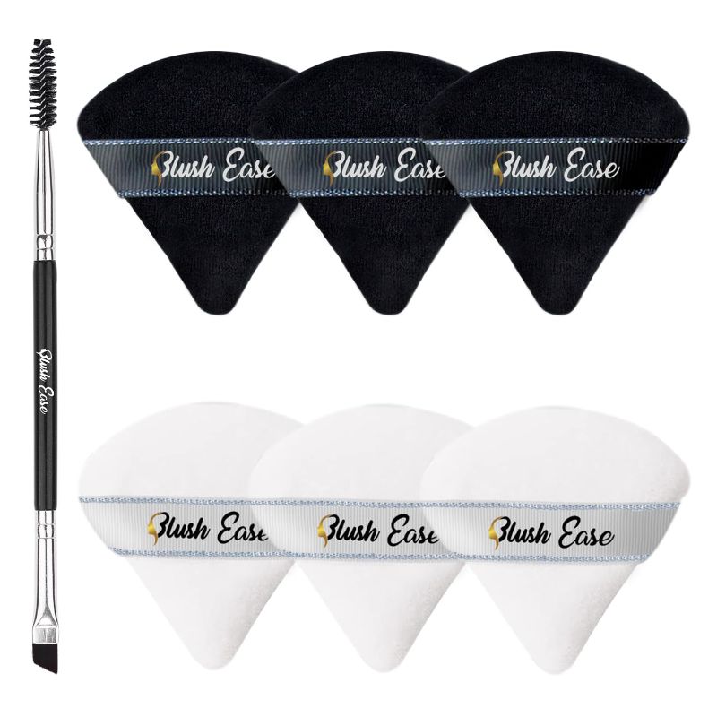 Photo 1 of 2 PACK*** Blush Ease Triangle Powder Puff, 6 Velour Makeup Puffs, Loose Powder and Cosmetic Foundation, Setting Powder Puff for Wet and Dry Use, Women Makeup Beauty Set, Spoolie and Eyebrow Brush (Black, White) Pack of 6 (Black and White)