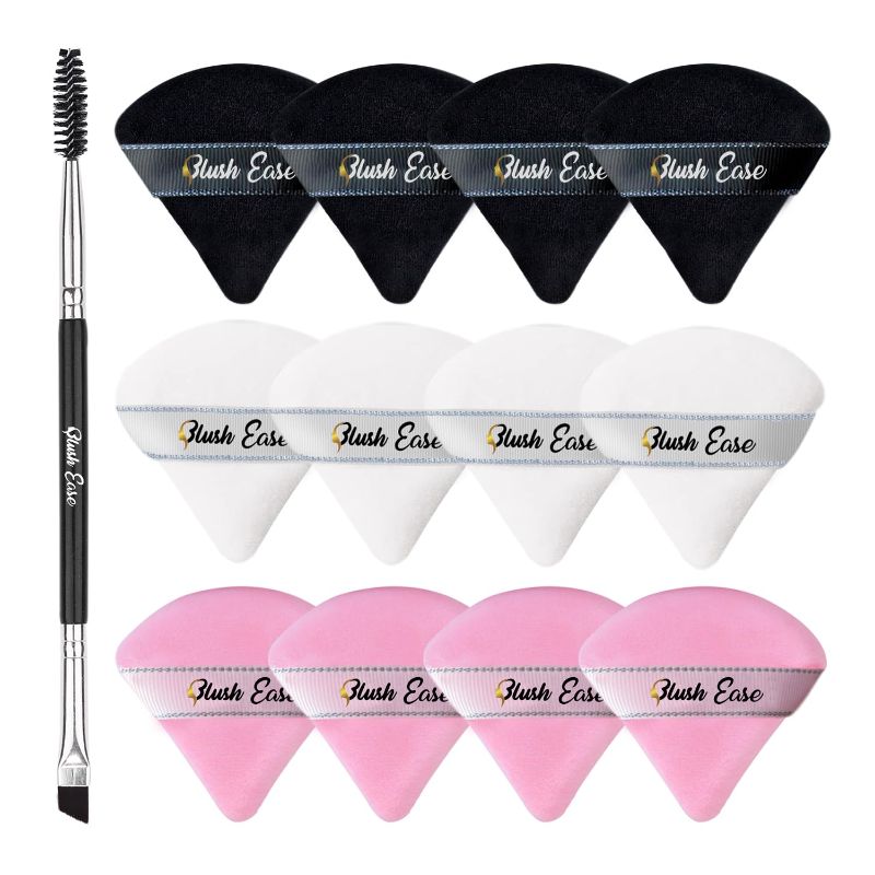 Photo 1 of 2 PACK*** Blush Ease Triangle Powder Puff, 12 Velour Makeup Puffs, Loose Powder and Cosmetic Foundation, Setting Powder Puff for Wet and Dry Use, Makeup Beauty Set, Spoolie and Eyebrow Brush(Black, White, Pink) Pack of 12 (Black , White and Pink)