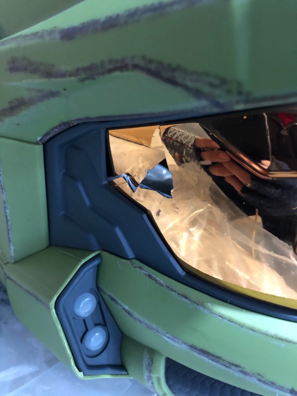 Photo 5 of * see images for damage * 
HALO Master Chief Deluxe Helmet with Stand - LED Lights on Each Side - Battle Damaged Paint - 