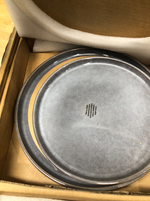 Photo 1 of AmorArc Stoneware Dinnerware Sets,Round Reactive Glaze Plates and Bowls Set,Highly Chip and Crack Resistant | Dishwasher & Microwave Safe,Service for 4 (12pc) Grey-Service for 4
