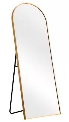 Photo 1 of 64 in. x 21 in. Modern Arched Metal Framed Gold Full Length Floor Standing Mirror
