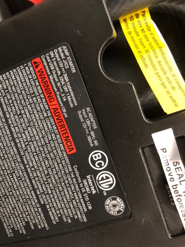 Photo 4 of *NEEDS CHARGE** STANLEY FATMAX J7CS Portable Power Station Jump Starter: 700 Peak/350 Instant Amps, 120 PSI Air Compressor, 3.1A USB Ports, Battery Clamps