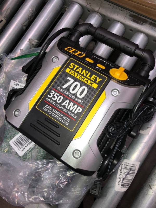 Photo 2 of *NEEDS CHARGE** STANLEY FATMAX J7CS Portable Power Station Jump Starter: 700 Peak/350 Instant Amps, 120 PSI Air Compressor, 3.1A USB Ports, Battery Clamps