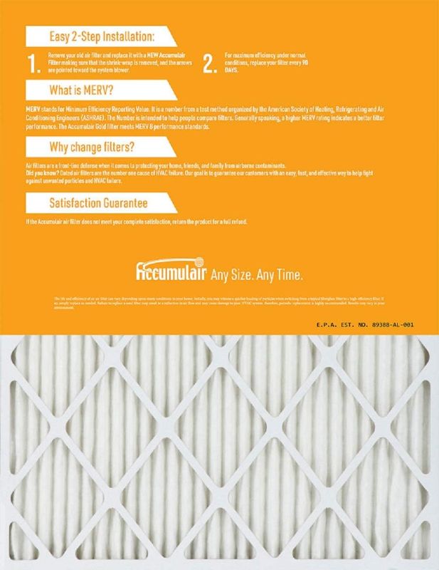 Photo 1 of Accumulair Gold 8x24x1 (Actual Size) MERV 8 Air Filter/Furnace Filter (2 Pack)