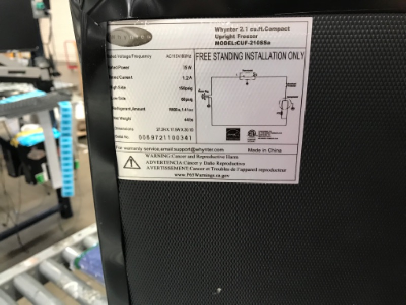 Photo 1 of Whynter CUF-210SS Mini, 2.1 Cubic Foot Energy Star Rated Small Upright Freezer with Lock, Stainless Steel, Black