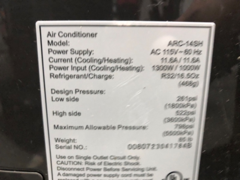 Photo 4 of Whynter ARC-14S 14,000 BTU Dual Hose Portable Air Conditioner with Dehumidifier and Fan for Rooms Up to 500 Square Feet, Includes Storage Bag, Platinum/Black, AC Unit Only
