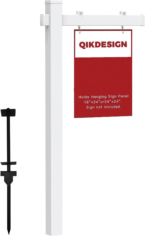 Photo 1 of kdgarden Vinyl PVC Real Estate Sign Post 6ft. Tall (4"x 4"x 72") Realtor Yard Sign Post for Open House and Home for Sale, 36" Arm Holds Up to 24" Sign, White with Flat Cap(No Sign) 72" X 36" WHITE