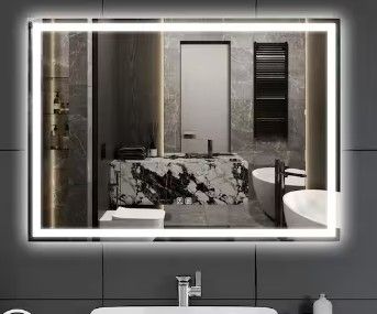 Photo 1 of 42 in. W x 30 in. H Large Rectangular Frameless LED Light with 3-Color and Anti-Fog Wall Mounted Bathroom Vanity Mirror