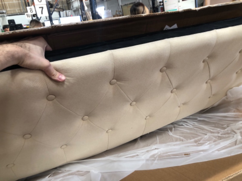 Photo 4 of **MISING WOODEN POSTS**  Flash Furniture Cambridge Tufted Upholstered Queen Size Headboard in Beige Fabric Beige Queen