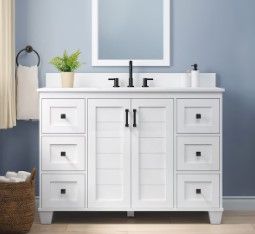 Photo 1 of **MISSING MARBLE TOP**  allen + roth Rigsby 48-in White Undermount Single Sink Bathroom Vanity with White Engineered Marble Top