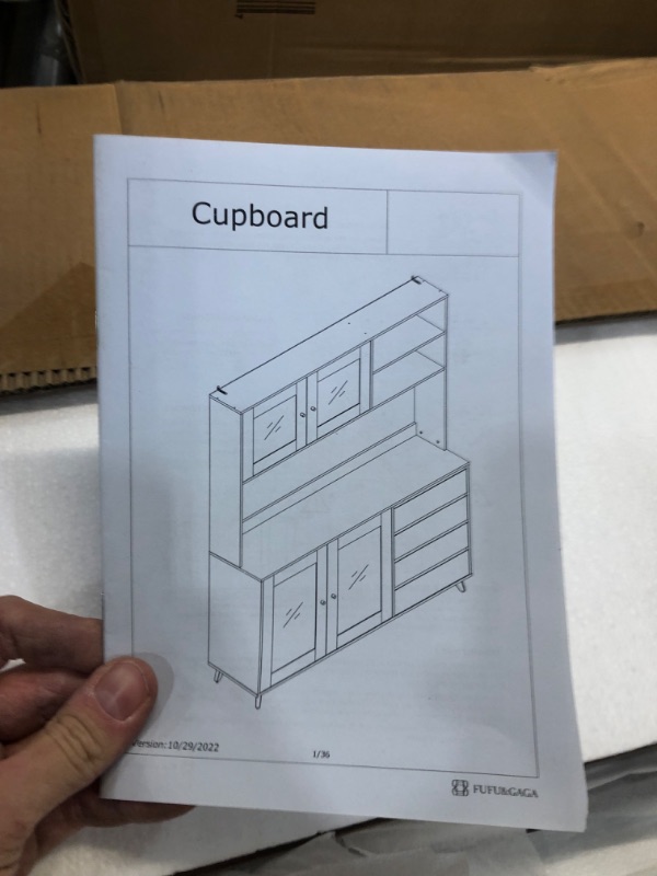 Photo 5 of **PLEASE NOTE THIS IS ONLY BOX 1/2**   FUFU&GAGA Kitchen Pantry with 4 Drawers and Hutch,Kitchen Baker's Rack Buffet Storage Cabinet Microwave Stand, Walnut