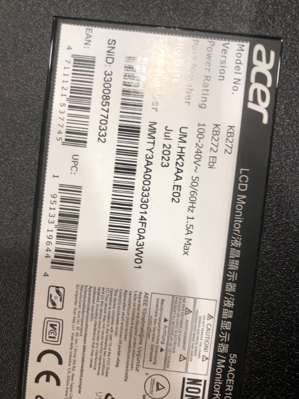 Photo 4 of **WEBCAM NOT INCLUDED**  Acer KB272 EBI 27" IPS Full HD (1920 x 1080) Gaming Office Monitor | Up to 100Hz Refresh | 1ms (VRB) | Low Blue Light | Tilt | HDMI & VGA Ports Full HD USB Streaming 2MP Webcam With Webcam 27-inch 100Hz