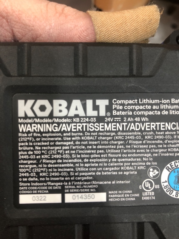 Photo 3 of **BUNDLE OF 3**  Kobalt 24-V 2 Amp-Hour; Lithium Power Tool Battery