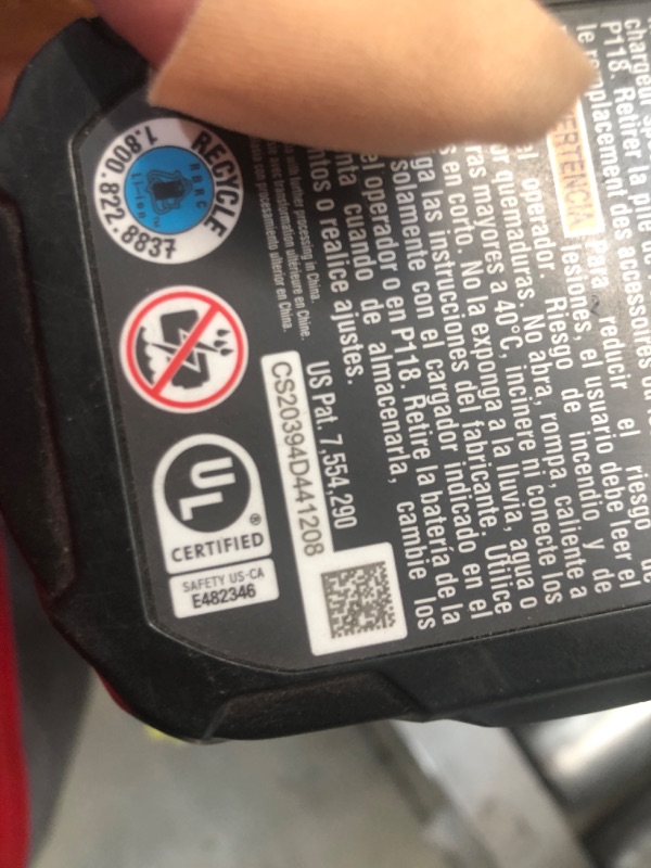 Photo 3 of ***LIGHTS UP WHEN PLUGGED IN - UNABLE TO TEST FURTHER***
Ryobi P189 18 Volt 1.5 Ah One+ Lithium-Ion Cordless Compact Rechargeable Quick-Release Battery with Charger